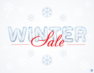 Winter sale inscription with ice letters and snowflakes. Sale. Winter sale. Christmas sale. New year sale. Vector design elements.