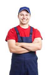 Cheerful worker isolated on white © Minerva Studio