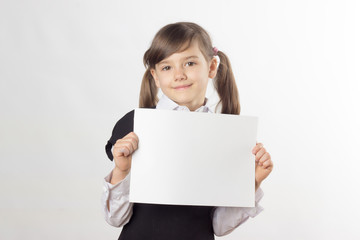 little girl, schoolgirl, two ponytail, school dress, white shirt