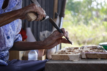 woman carving in home