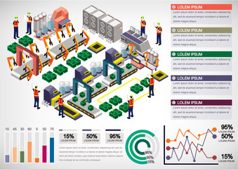 illustration of info graphic factory equipment concept in isometric 3D graphic