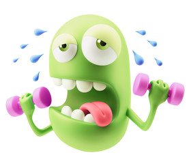 Fitness Emoticon Character Face Expression. 3d Rendering.