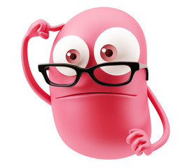Smart Emoticon With Glasses. 3d Rendering.