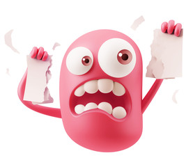 Breaking Papers Emoticon Face.  3d Rendering.