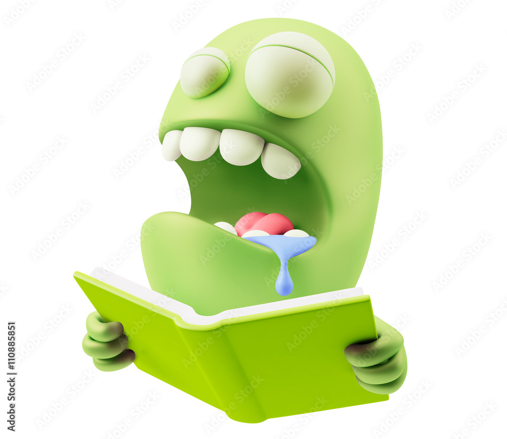Poster studying emoticon character face expression. 3d rendering.