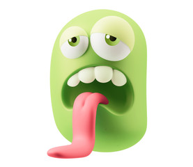 Stress Emoticon Character Face Expression. 3d Rendering.