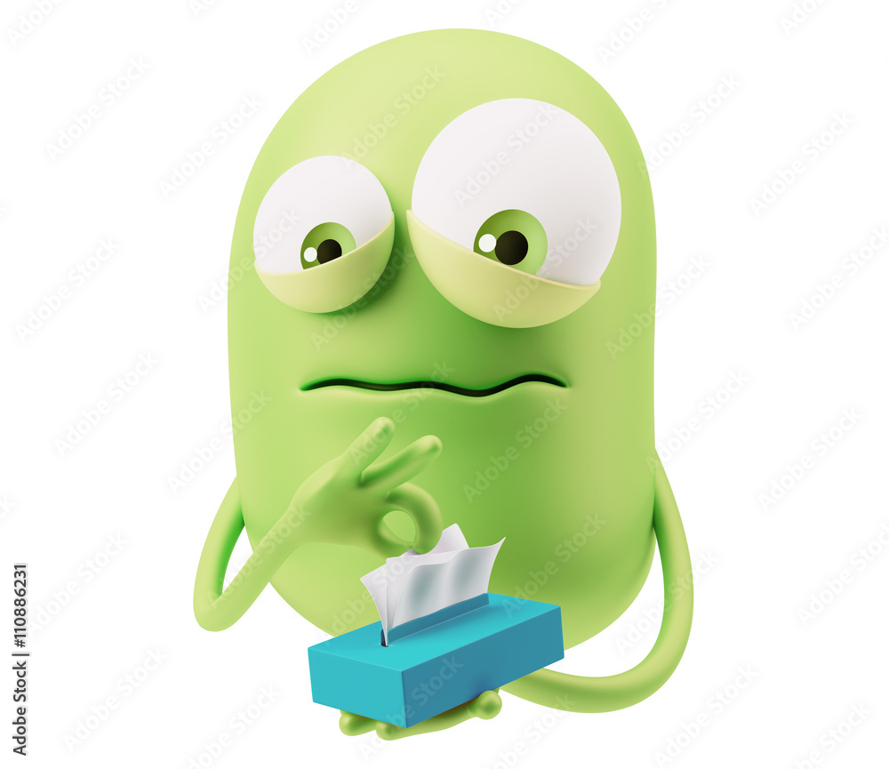 Poster ill emoticon character face expression. 3d rendering.
