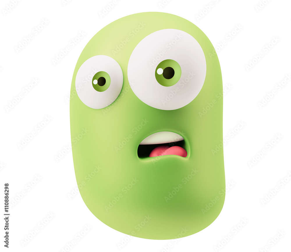 Poster surprised emoticon character expression. 3d rendering.