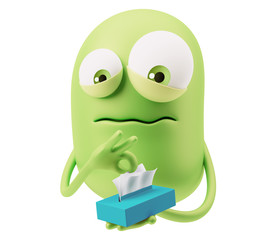 ILL Emoticon Character Face Expression. 3d Rendering.