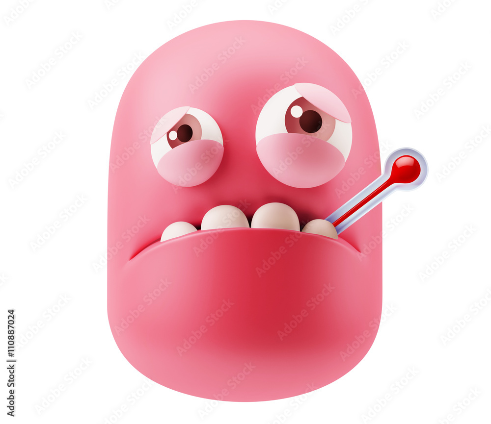 Poster ill emoticon character face expression. 3d rendering.