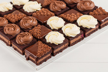 Portioned chocolate cake