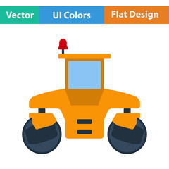 Flat design icon of road roller