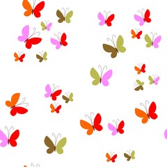 Seamless pattern with colorful butterflies on white background.