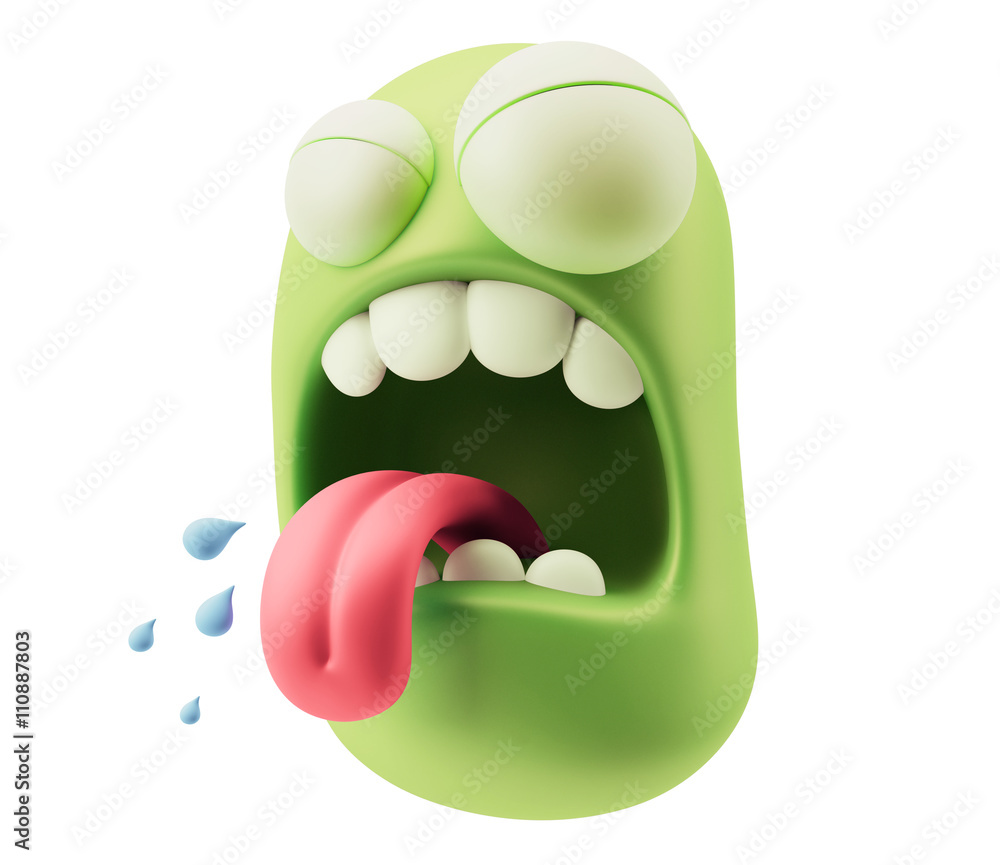 Aufkleber hate emoticon character face expression. 3d rendering.