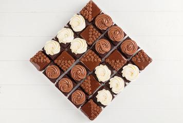 Portioned chocolate cake