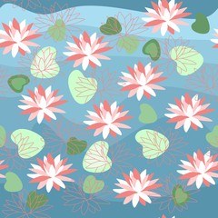 Fototapeta na wymiar Seamless pattern with water lilies. Vector illustration with beautiful flowers