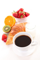 coffee cup,croissant and fruit
