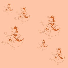 Seamless pattern with dancing dragons. Childish vector illustration.