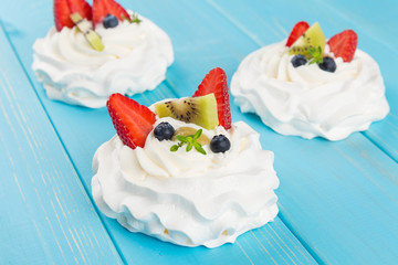 Pavlova dessert with fresh fruit