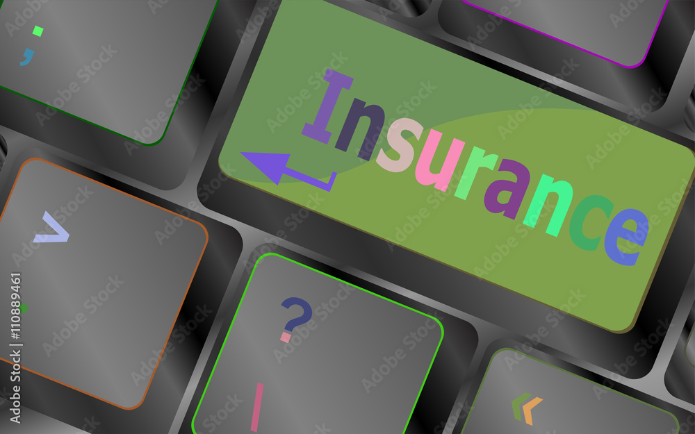 Poster computer keyboard with key insurance vector keyboard key. keyboard button. vector illustration