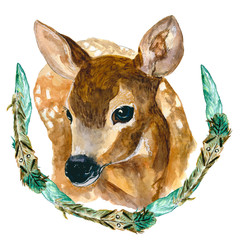 fawn watercolor. Animal drawing with watercolors. For design and printing.