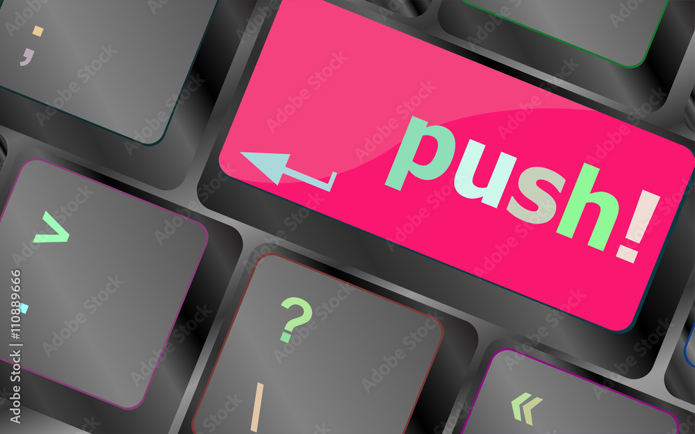 Poster push key on computer keyboard, business concept vector keyboard key. keyboard button. vector illustr
