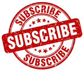 subscribe red grunge round vintage rubber stamp