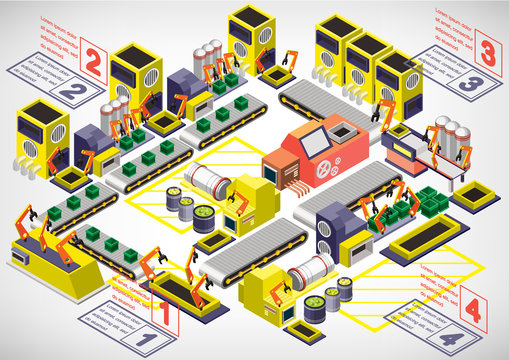 illustration of info graphic factory equipment concept in isometric 3D graphic