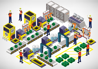 illustration of info graphic factory equipment concept in isometric 3D graphic