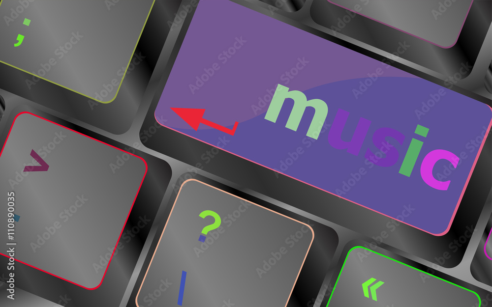 Poster computer keyboard with music key - technology background vector keyboard key. keyboard button. vecto