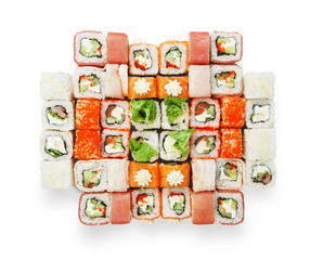 Set of sushi maki and rolls isolated.