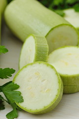 Marrow with greens prepared for cooking
