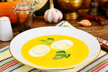 Carrot, Pumpkin Cream Soup with Egg Diet Food