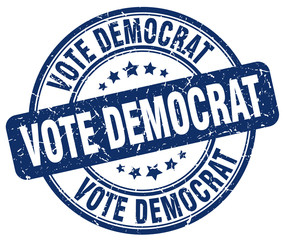 vote democrat blue grunge round vintage rubber stamp