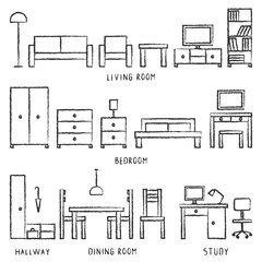 Vector hand drawn home furniture outline icons 2