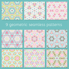 cute seamless colorful geometric pattern set