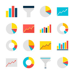 Business Analysis Graph and Chart Flat Objects Set isolated over