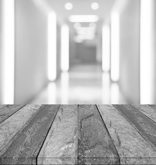 concrete table top with blurred building background
