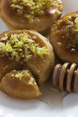 Close up of lemon cakes and honey