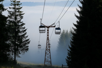 Chairlift in fog