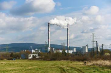 Fototapeta na wymiar Power plant and tracks near Prunerov