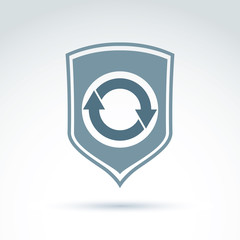 Loop icon, reload symbol placed on a gray security shield. 
