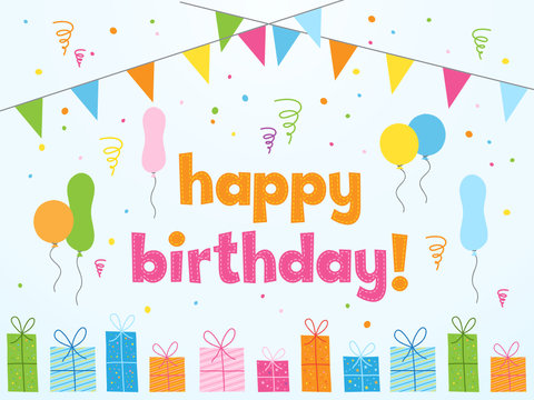 "HAPPY BIRTHDAY" Card in How Chunky font with motifs