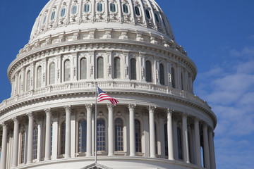 dome of Capitol Washington DC closeup in sunny day