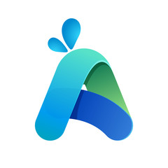 Letter A with water waves and drops.