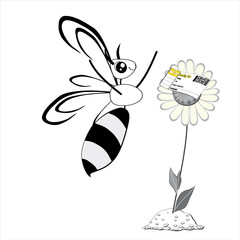 Bee rejoice in front of a flower