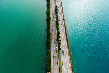 Aerial view of interstate 395 highway through ocean, Biscayne Bay, Miami, Florida, USA