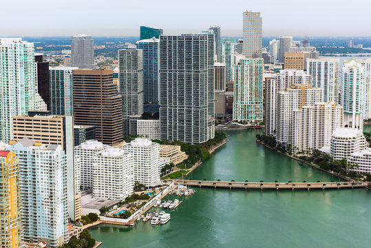 Skyscrapers and bridge, Brickell, Downtown Miami, Florida, USA