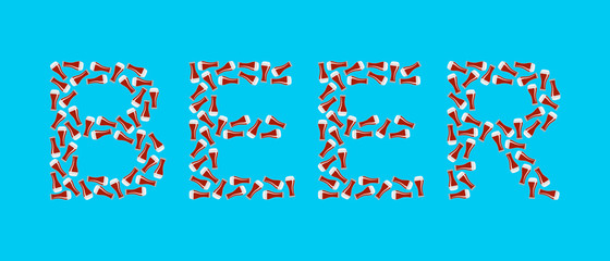 Beer logo of glasses with red beer on blue background