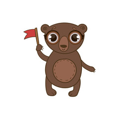 Obraz premium Toy Brown Bear With Flag